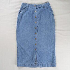 VTG 90s Light Blue Denim Button Front Maxi Skirt